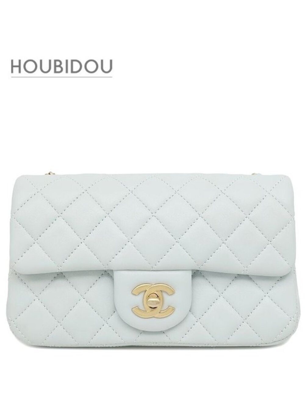 Chanel Shoulder Bag Quilted Chain Lambskin Light Blue Vintage CC Logo